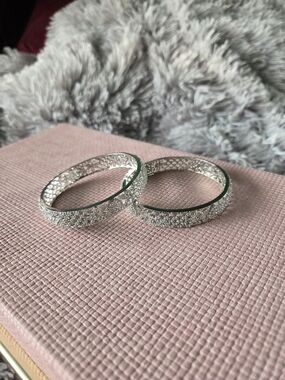 Silver Crystal Pave Bangle Bracelet - Sparkling Silver Accent